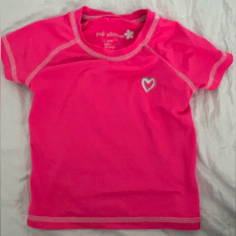 Hot pink toddler short sleeve swim shirt, size 3t